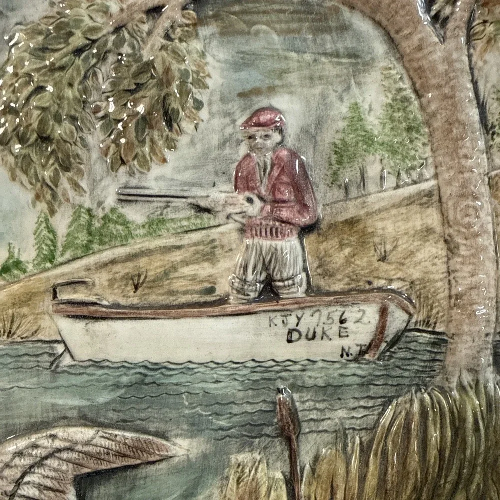 Hand Painted Duck Hunting Plate Duke NJ Painted On Boat Side Beautiful Display